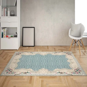 Bona Fortuna Çiçek Desenli Dijital Baskı Yıkanabilir Kaymaz Taban Leke Tutmaz Vintage Salon Halısı ve Yolluk