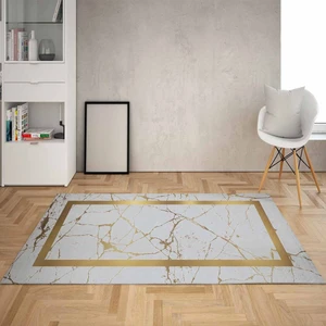 Bona Fortuna Mermer Desenli Yıkanabilir Kaymaz Taban Leke Tutmaz Modern Salon Halısı ve Yollu (Grigold)