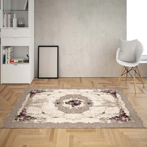 Bona Fortuna Çiçek Gül Desenli Dijital Baskı Yıkanabilir Kaymaz Taban Vintage Salon Halı ve Yolluk (Bej)