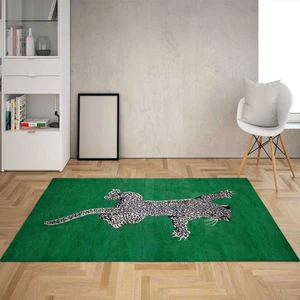 Bona Fortuna Leopar Desenli Dijital Baskı Yıkanabilir Kaymaz Taban Modern Salon Halısı ve Yolluk