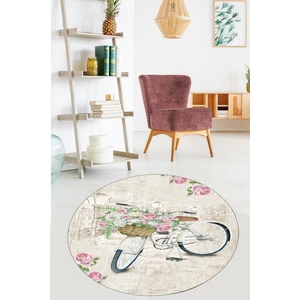 Bona Fortuna Bisiklet Desenli Dijital Baskı Yıkanabilir Kaymaz Taban Modern Yuvarlak Salon ve Hol Halısı