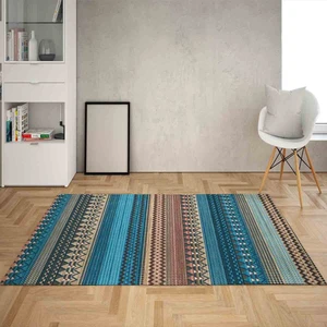 Bona Fortuna Kilim Desenli Etnik Dijital Baskı Yıkanabilir Kaymaz Taban Modern Salon Halı ve Yolluk
