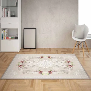 Bona Fortuna Çiçek Desenli Çerçeveli Dijital Baskı Yıkanabilir Kaymaz Taban Vintage Salon Halı ve Yolluk