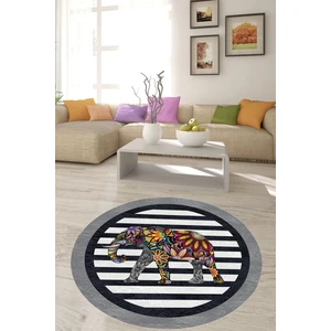 Bona Fortuna Sarı Fil Desenli Etnik Dijital Baskı Yıkanabilir Modern Salon Filli Yuvarlak Salon Hol Halısı(Syh)