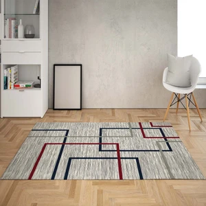 Bona Fortuna Geometrik Desenli Renkli Dijital Baskı Yıkanabilir Kaymaz Taban Modern Salon Halısı ve Yolluk(Bordo)