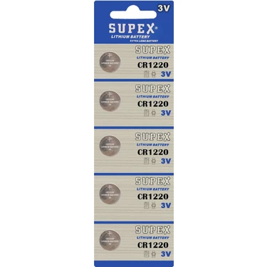 Supex Pil Düğme 3V 1220 Lityum 5'li Paket Supex