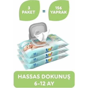 Uni Baby Hassas Dokunuş 3'lü 156 Yaprak Islak