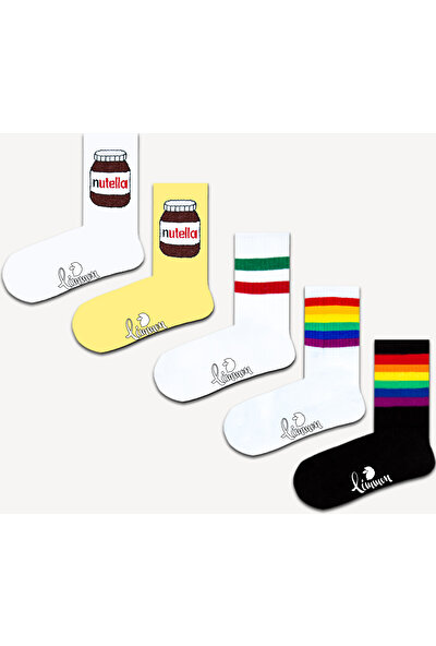 Limmon Store 5'li Gökkuşağı Kolej Atletik Kadın Çorap Set