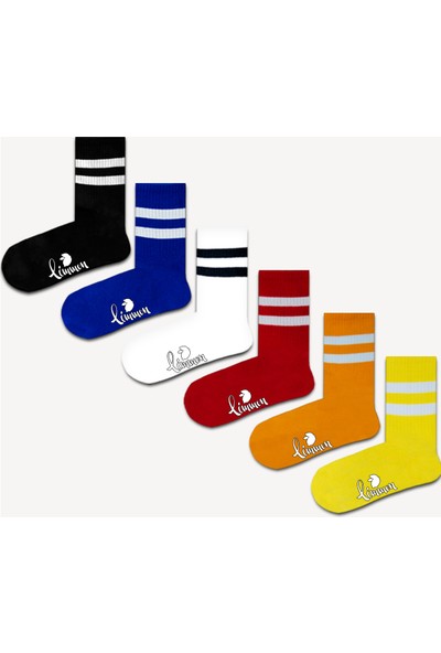 Limmon Store 6'lı Gökkuşağı Kolej Atletik Kadın Çorap Set