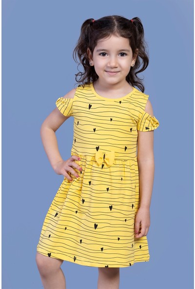 Toontoy Kids Toontoy Kız Çocuk Kalp Desenli Kolları Detaylı Elbise
