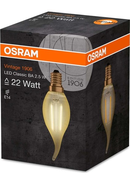 - Vintage 1906 LED Classic 2.5W-22W Sarı Işık E14 Duy Mum Kıvrık Rustik Filamentli Ampul