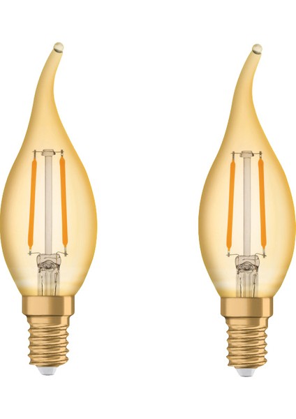 - Vintage 1906 LED Classic 2.5W-22W Sarı Işık E14 Duy Mum Kıvrık Rustik Filamentli Ampul 2 Adet