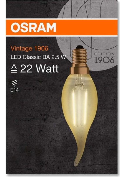 - Vintage 1906 LED Classic 2.5W-22W Sarı Işık E14 Duy Mum Kıvrık Rustik Filamentli Ampul 3 Adet modelleri