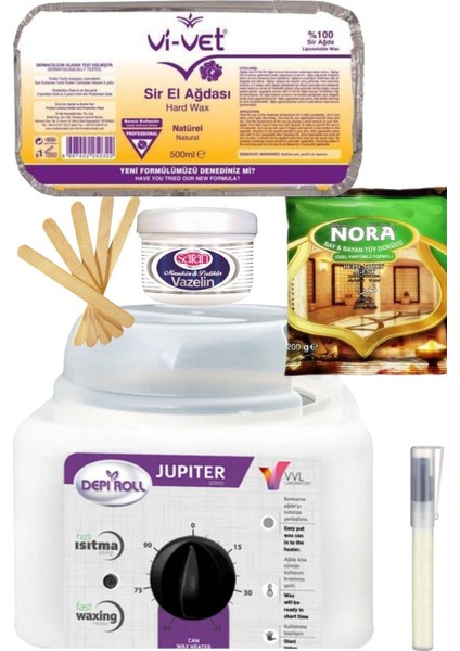 Vivol 800ML Ağda Isıtıcı Makine + Vivet Naturel Kalıp Ağda 500ML+ Nora Tüy Dökücü+ Ağda Seti 6 Prç