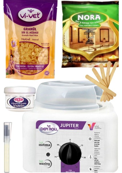 Vivol 800ML Ağda Isıtıcı Makine + Vivet Naturel Inci Boncuk Ağda 250GR+ Nora Tüy Dökücü+ Ağda Seti 6 Prç