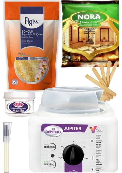 Vivol 800ML Ağda Isıtıcı Makine + Agiss Naturel Inci Boncuk Ağda 220GR+ Nora Tüy Dökücü+ Ağda Seti 6 Prç