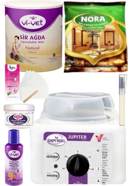 Vivol 800ML Ağda Isıtıcı Makine + Vivet Naturel Konserve Ağda 240ML+ Nora Tüy Dökücü+ Ağda Seti 7 Prç