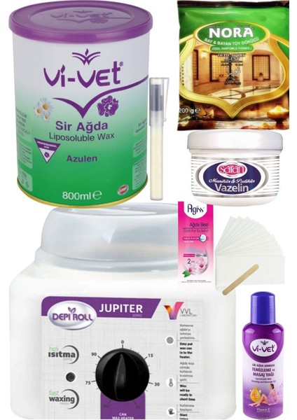 Vivol 800ML Ağda Isıtıcı Makine + Vivet Azulen Konserve Ağda 800ML+ Nora Tüy Dökücü+ Ağda Seti 7 Prç