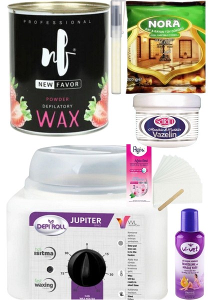 Vivol 800ML Ağda Isıtıcı Makine + New Favor Pudralı Konserve Ağda 800ML+ Nora Tüy Dökücü+ Ağda Seti 7 Prç