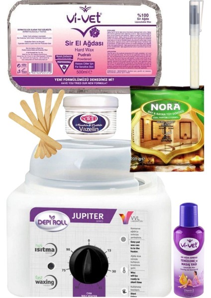 Vivol 800ML Ağda Isıtıcı Makine + Vivet Pudralı Kalıp Ağda 500ML+ Nora Tüy Dökücü+ Ağda Seti 7 Prç