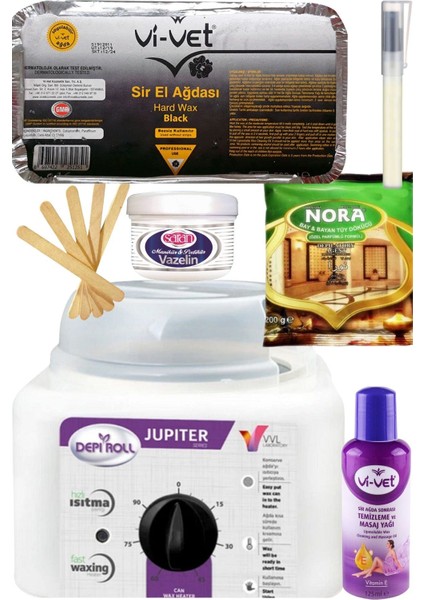 Vivol 800ML Ağda Isıtıcı Makine + Vivet Siyah Kalıp Ağda 500ML+ Nora Tüy Dökücü+ Ağda Seti 7 Prç