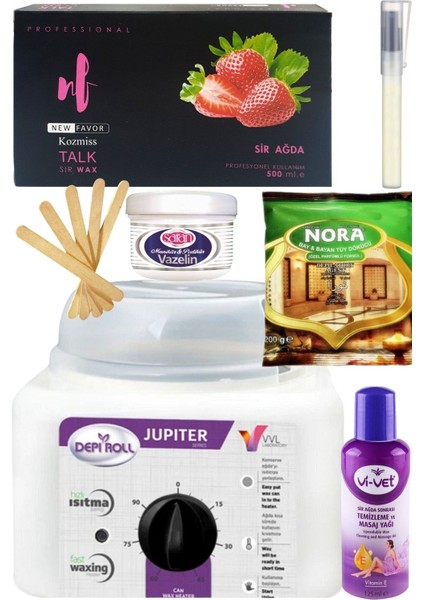 Vivol 800ML Ağda Isıtıcı Makine + New Favor Pudralı Kalıp Ağda 500ML+ Nora Tüy Dökücü+ Ağda Seti 7 Prç