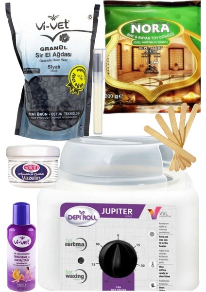 Vivol 800ML Ağda Isıtıcı Makine + Vivet Naturel Inci Boncuk Ağda 250GR+ Nora Tüy Dökücü+ Ağda Seti 7 Prç