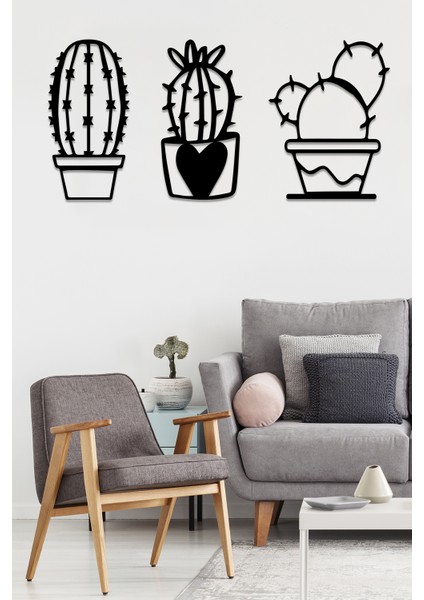 - 3’lü Kaktüs Set Duvar Dekoru Modern Duvar Oda Ev Aksesuarı Ahşap Tablo fiyatları