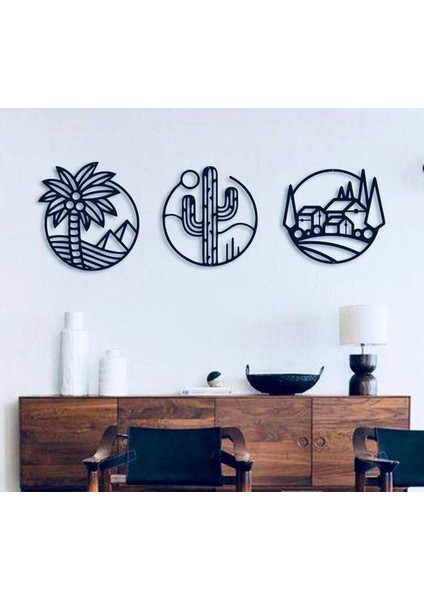 - Doğa Kaktüs ve Köy Palm 3'lü Set Modern Duvar Oda Ev Aksesuarı Ahşap Tablo fiyatları