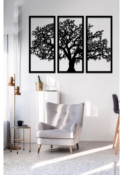 - Üçlü Ağaç Tablo Duvar Oda Ev Aksesuarı Ahşap Tablo 73X50CM