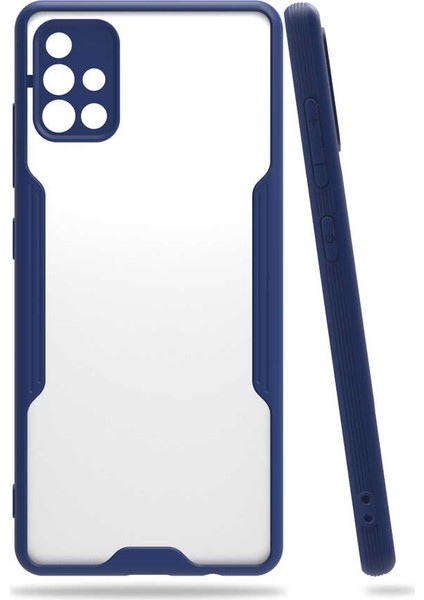 - Samsung Galaxy A71 - Kılıf Kenarı Renkli Arkası Şeffaf Parfe Kapak - Lacivert - T15265