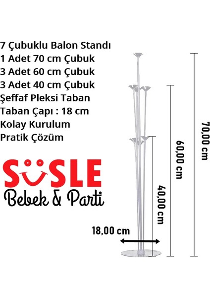 Balon Standlı, 7 Adet - Metalik Gümüş Balon