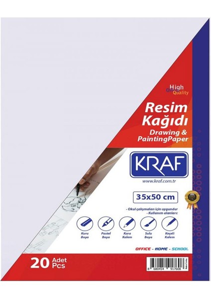 35 x 50 cm Resim Kağıdı 20 Adet Sulu Boya Kuru Boya ve Pastel İçin Uygun