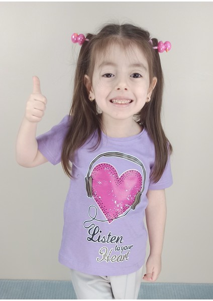 Kız Çocuk Pamuklu Lila T-Shirt