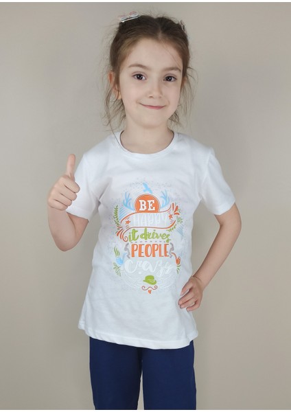 Kız Garson Pamuklu Beyaz T-Shirt