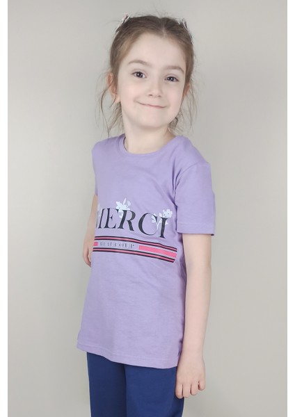 Kız Garson Pamuklu Lila T-Shirt