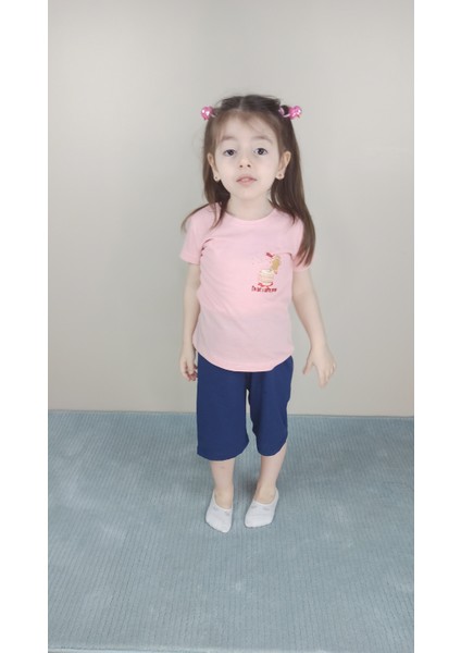 Kız Çocuk Pamuklu Pembe Kapri Takım