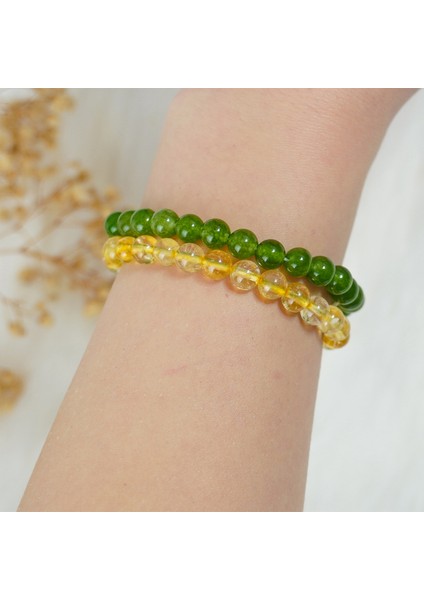 Yeşim Taşı - Sitrin Doğal Taş 2'li Bileklik