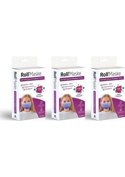 3 Katlı Telli Cerrahi Maske Kız Çocuk 10LU 3 Adet