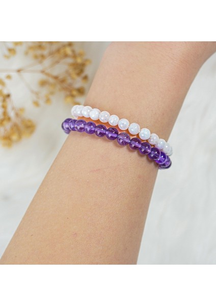 Rutil Kuvars - Ay Taşı Doğal Taş 2'li Bileklik