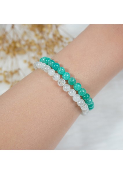 Amazonit - Ay Taşı Doğal Taş 2'li Bileklik Seti