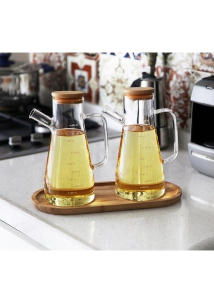 Borosilikat Camlı Bambu Kapaklı 1000 ml Yağlık Sirkelik modelleri