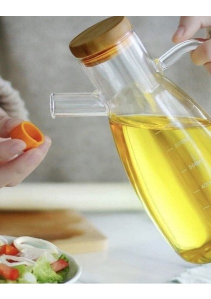 Borosilikat Camlı Bambu Kapaklı 1000 ml Yağlık Sirkelik indirimleri