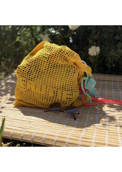 El Örgüsü Sloganlı Kroşe Sarı Çanta "life Is Beautiful"
