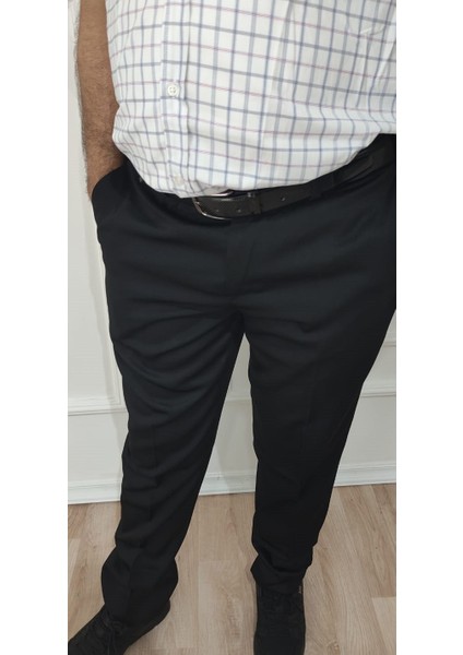 Erkek Klasik Rahat Kesim Desenli Kumaş Pantolon Orta Yaş İçin Şık Model modelleri