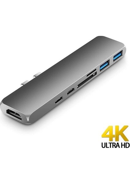 CF03 Macbook Uyumlu Type-C to 4K 1080p HDMI 2* USB 3.0 SD TF PD USB-C Okuyucu 7IN2 Çevirici Hub Adaptör