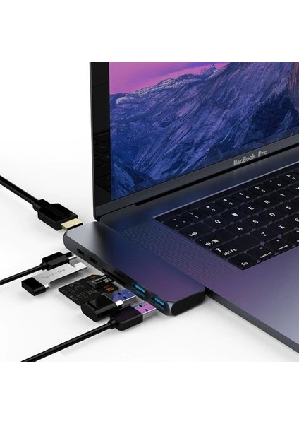 CF03 Macbook Uyumlu Type-C to 4K 1080p HDMI 2* USB 3.0 SD TF PD USB-C Okuyucu 7IN2 Çevirici Hub Adaptör