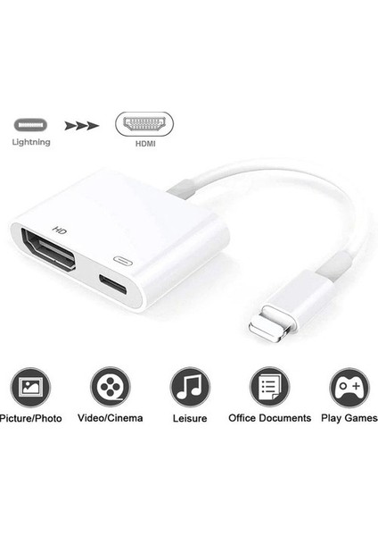 L8-HL Apple iPhone iPad Lightning to 4K 1080p HD HDMI Lightning PD Çevirici Hub Adaptör