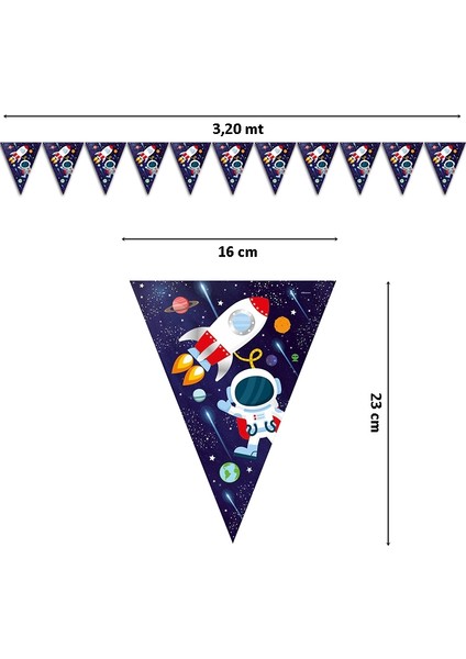 Kozmik Galaksi Uzay Temalı Üçgen Bayrak Flama - 3,20 mt.