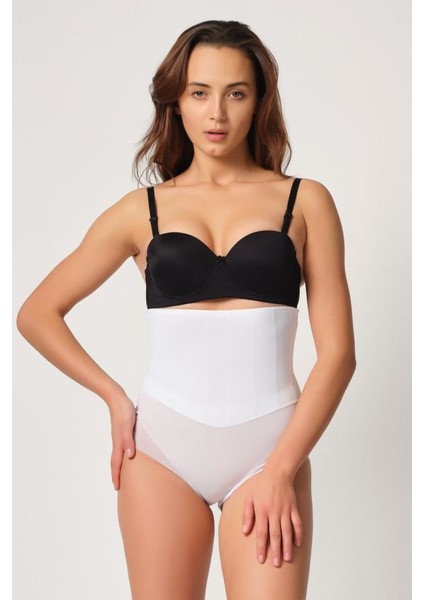 2945 Kadın Tül Karyokalı Lazer Slip Korse Ten